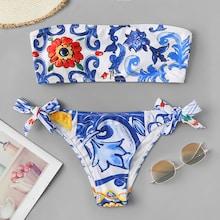 Romwe Random Floral Bandeau Tie Side Bikini Set