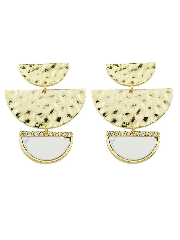Romwe White Geometric Semicircle Stone Drop Marble Earrings