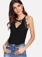Romwe Eyelash Lace Knot Front Cami Top
