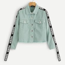 Romwe Lettering Tape Detail Frayed Hem Utility Jacket