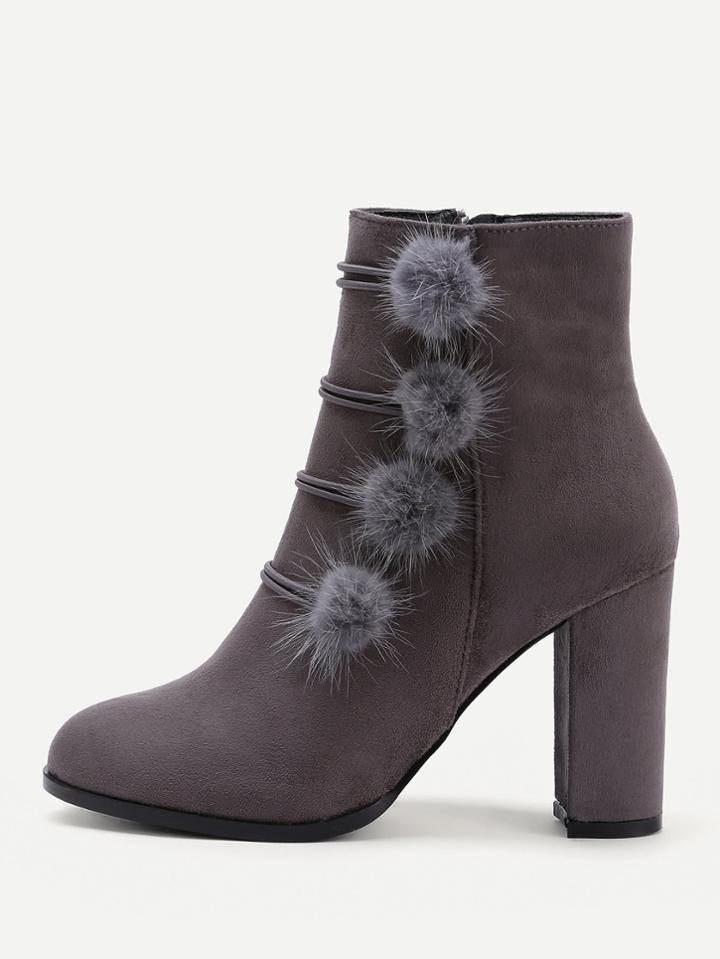 Romwe Side Pom Pom Heeled Boots