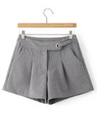 Romwe Grey Stripe Zipper Fly Pocket Shorts