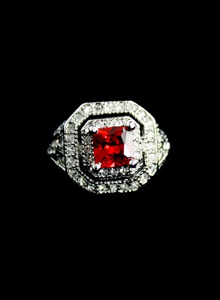 Romwe Red Gemstone Silver Crystal Ring