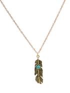 Romwe Blue Gemstone Feather Pendant Necklace