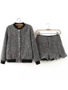 Romwe Checkered Buttons Top With Ruffle Grey Shorts