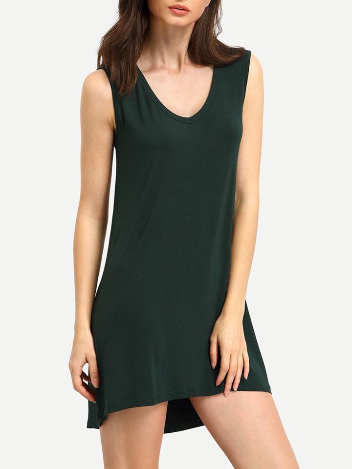Romwe Green Minis Sleeveless Vest Casual Dress