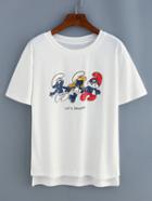 Romwe White Dip Hem Cartoon Print T-shirt