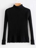 Romwe Zigzag Trim Rib Knit Sweater