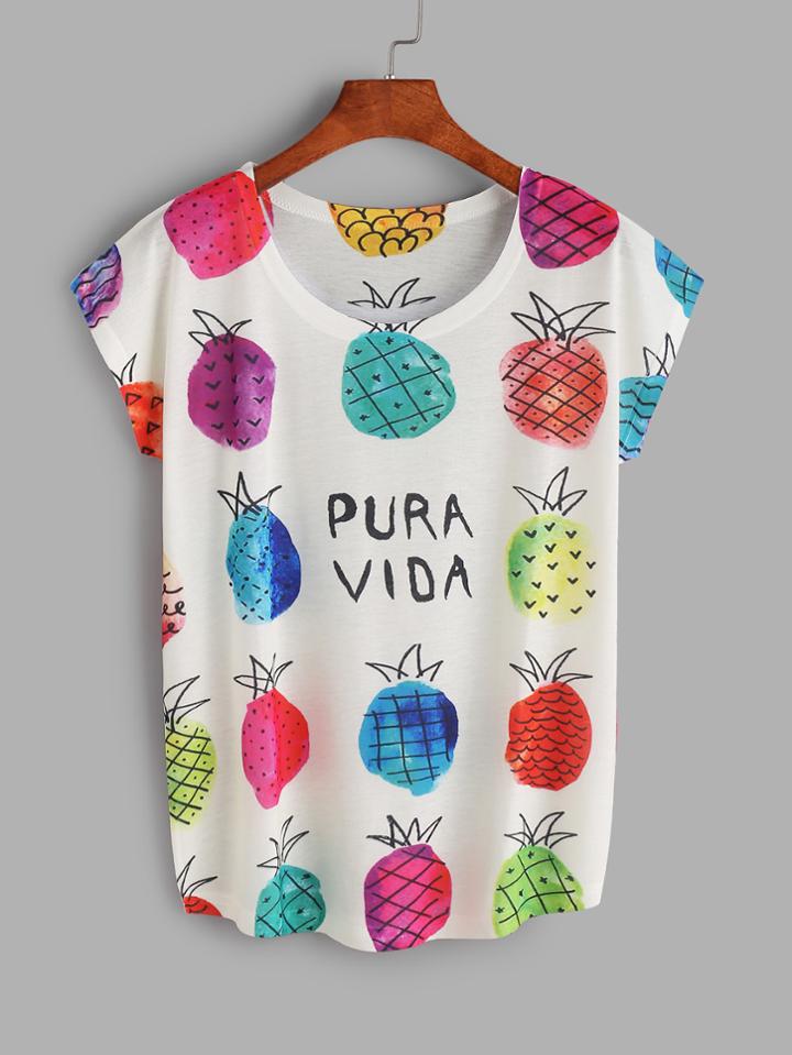 Romwe Colorful Pineapple Print T-shirt