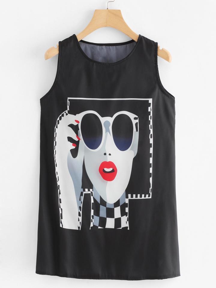 Romwe Chiffon Figure Print Tank Top