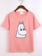 Romwe Hippo Print Pink T-shirt