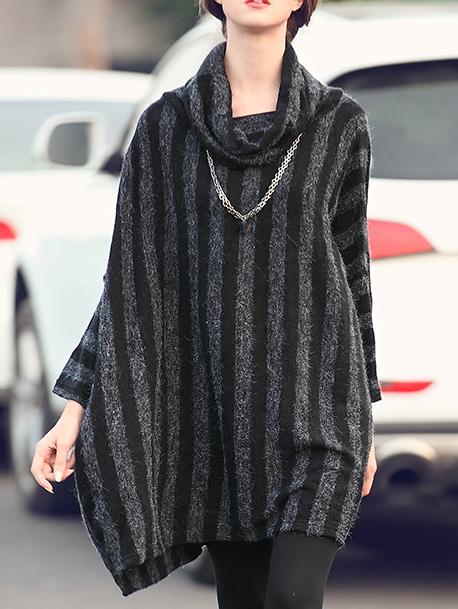 Romwe Turtleneck Vertical Striped Oversized Jumper