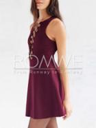 Romwe Burgundy Sleeveless Lace Up Dress