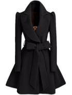 Romwe Black Shawl Collar Frock Coat With Belt