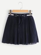 Romwe Lace Up Pleated Skirt