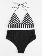 Romwe Cut Out Chevron Bikini Set