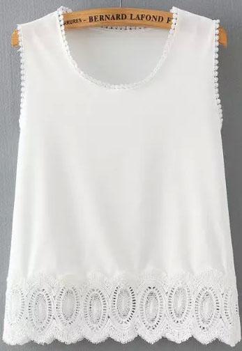 Romwe Lace Crochet Hollow White Tank Top
