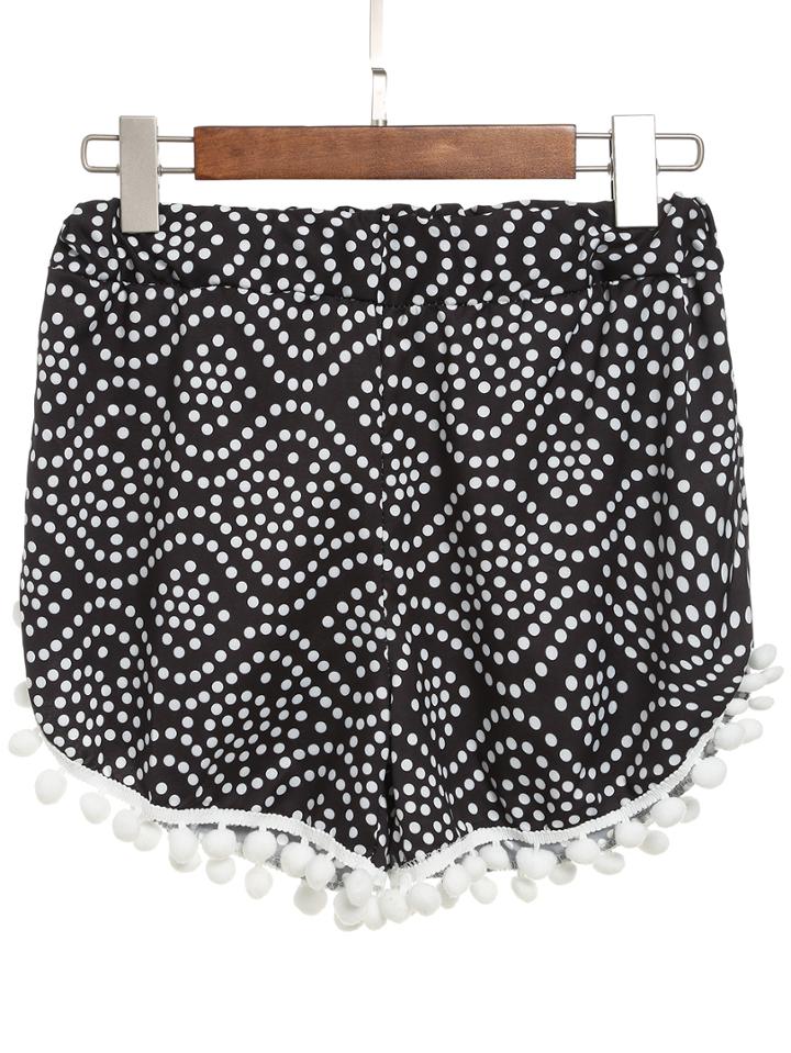 Romwe Polka Dot Pom Pom Shorts