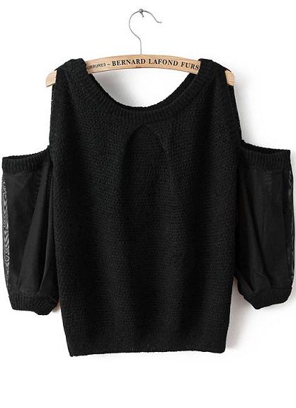 Romwe Off-shoulder Knit Black Sweater