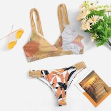 Romwe Strappy Random Pattern Bikini Set