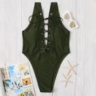 Romwe Lace-up High Cut One Piece Swimsuit