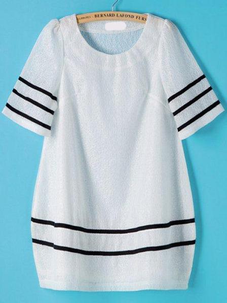 Romwe Short Sleeve Loose White Dress