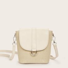 Romwe Two Tone Flap Woven Crossbody Bag