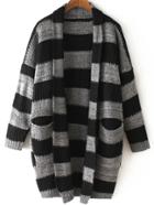 Romwe Lapel Striped Pockets Grey Coat