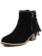 Romwe Black Round Toe Tassel Zipper Mid Heeled Boots
