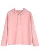 Romwe Pink Side Slit Hooded Sweatshirt