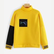Romwe Contrast Sleeve Embroidery Detail Sweatshirt