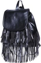 Romwe Black With Tassel Backpack