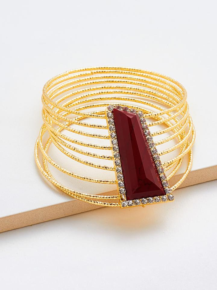 Romwe Gemstone Detail Layered Bangle