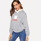 Romwe Contrast Faux Fur Detail Letter Print Hoodie