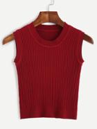 Romwe Burgundy Ribbed Knit Top