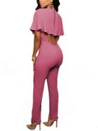 Romwe Pink Cutout Back Cape Sleeve Jumpsuit