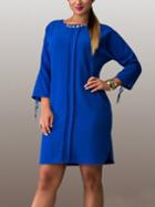 Romwe Split Drawstring Plus Blue Tunic Dress