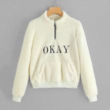 Romwe Letter Embroidery Quarter Zip Sweatshirt