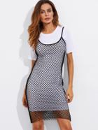 Romwe Basic Long Tee With Fishnet Cami Dress