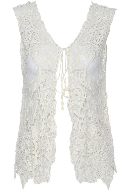 Romwe Lace-up Hollow Lace Apricot Vest