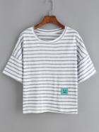 Romwe Dropped Shoulder Seam Striped Patch T-shirt