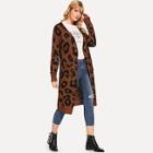 Romwe Leopard Print Open Front Knit Coat