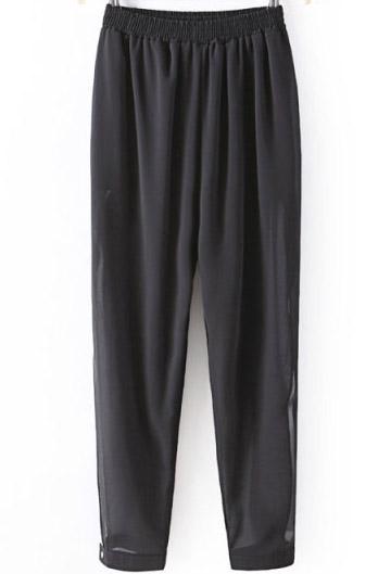 Romwe Elastic Waist Thigh Spilt Chiffon Black Pant