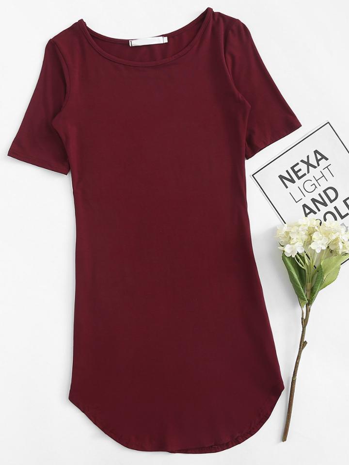 Romwe Asymmetrical Curved Hem Tee Dress
