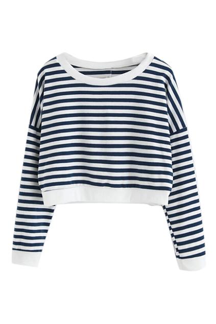 Romwe Striped Dual-tone Midriff Sweatshirt