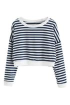 Romwe Striped Dual-tone Midriff Sweatshirt