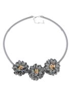 Romwe Three Flower Decorated Pendant Necklace