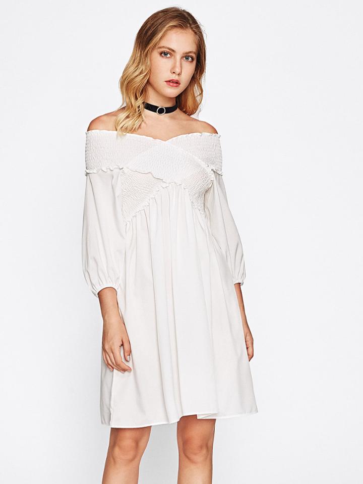 Romwe Off Shoulder Shirred Cross Dress