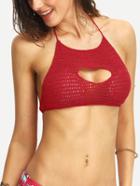 Romwe Halter Cutout Crochet Bikini Top - Red