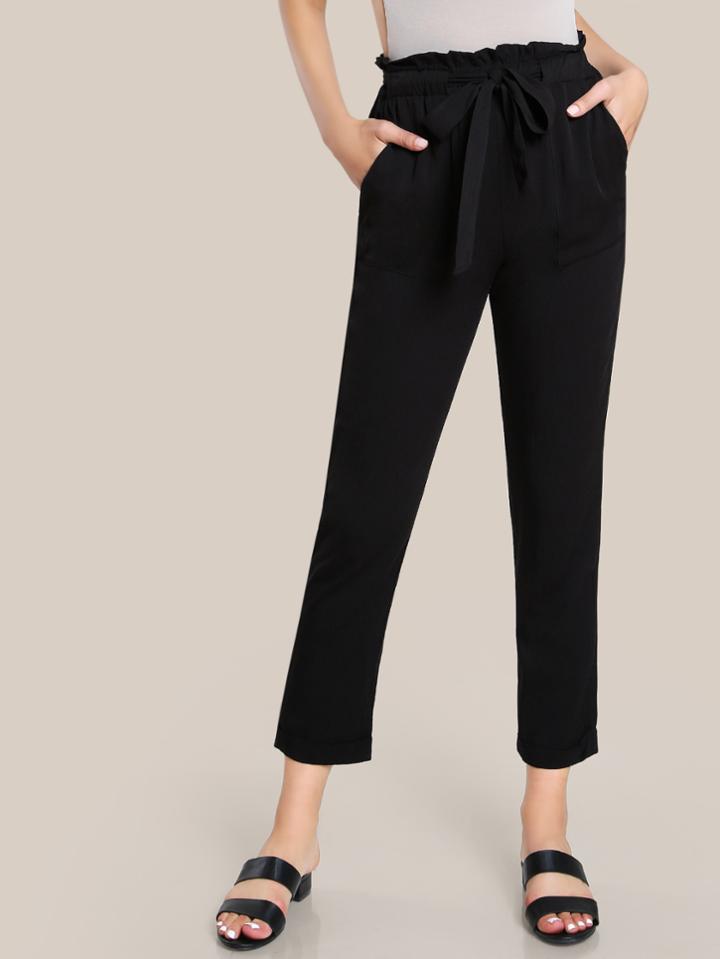 Romwe Ruffle Waist Belted Peg Pants